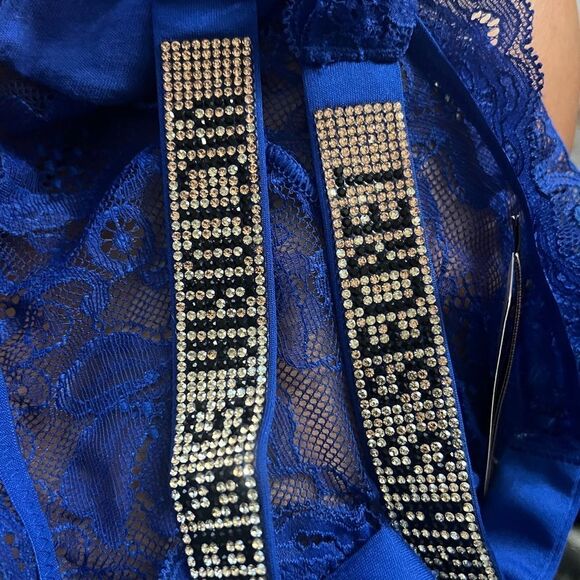 Victorias Secret Crystals Rhinestone Shine Strap Bikini Lace Panty blue Oar Lace - Picture 7 of 9